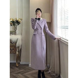 Elegant Long Wool Blends Coats Women Korean Quilted Blazer Jackets Double Breasted Woolen Overcoat Winter Thick Outerwear