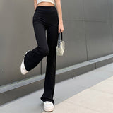 Lucyever All-Match Women Black Flared Pants Fashion High Waist Wide Leg Trousers Female Casual Hipster Streetwear Pants 2023