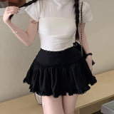 Y2K Sweet Skirt Women Summer Fashion Preppy Style Slim High Waist Mini Skirt Korean Streetwear Lace Patchwork A Line Short Skirt