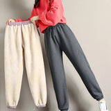 HiqdressWinter Thick Fleece Leggings Women Casual Harlan Pants Versatile Straight Pants Trendy Ankle-Length Trousers Warm Sweatpant