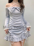 Korean Style Party Mini Dresses Women Japanese Off Shoulder Sexy Kawaii Dress Female Long Sleeve Lace Kawaii Lolita Dress Autumn