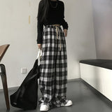 Streetwear Black and White Plaid Pants Oversize Unisex  Harajuku High Waist Wide Leg Trousers Retro Straight Sweatpants Women