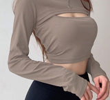 HiqdressSexy Hollow Knit Top Sweater Women Party Navel Slim Ribbed Summer Lady Shirts Solid Color Skinny Casual Top