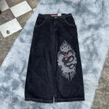 HiqdressJeans New Harajuku Hip Hop Retro Skull Graphic Embroidered Baggy Jeans Denim Pants Men Women Goth High Waist Wide Trousers