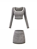 Hiqdress2 Fashion Knitted Suit Woman Y2k Crop Tops Sweater + Casual Shirt + Slim Bodycon Mini Skirt Korean 3 Piece Set Skirt Autumn