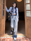 New Women Vintage Japanese Harajuku Fashion Baggy Denim Pants Cyber Jeans Y2k Streetwear Low Waist Long Trousers 2000s Aesthetic