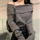 Sweater Women Sexy Off Shoulder Loose Korean Fashion Knitwear Autumn and Winter Thickened Pullover Sexy Female Y2k Top 2023 New