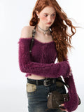 Hiqdress2 Fall Woman 2000s Gyaru Coquette Halter Crop Top Pullovers Slash Neck Jumper Fluffy Sweater Design Knitwears Y2K Hot Sexy Kawaii