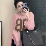 French New Lazy Wind Letter Printed Sweater Women Autumn And Winter Street Fashion Retro Loose Casual Pullover Sweater Tops