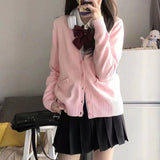 Preppy Style Knitted Cardigan Women Harajuku Vintage V-neck Oversized Sweater Sweet Casual Long Sleeve Tops Japanese JK