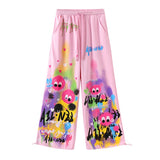 HiqdressJapanese Y2K Graffiti Sweatpants Women Harajuku Kawaii Cute Pink Sports Pants Oversized Subculture Egirl Wide Trousers