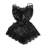 HiqdressWomen Pajamas Silk Sexy Pajamas Suit Black Lace V-neck Pajamas Suspender Top and Shorts Lace Pajamas Suit Dress Slim