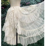 Double Layered Lolita Waist Curtain Sheer Cover Up High Low Skirt w. Asymmetrical Ruffles