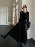 Vintage Knitting Maxi Wedding Dresses for Women Clothing O Neck Office Lady Casual Pockets Bodycon Midi Dress Winter Black