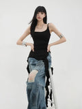 summer Y2k Grunge Hotsweet Sexy Elegant Backless Camisoles  Asymmetrical Black Ruffle Tank Tops Women Korean Streetwear Punk