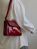 Wine Red PU Underarm Bag New Women's Vintage Lacquer Leather Shiny Buckle Single Shoulder Bag Luxury Elegant Crossbody Bag