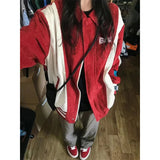 Harajuku Baseball Jacket Women Corduroy Patchwork Bomber Jackets Streetwear Oversized Striped Outerwear Vintage Coats New