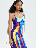 Y2k Multicolor Thermal body print Asymmetrical design Dress Midi Dress