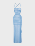 Y2k Blue Mesh Double layer Dress Midi Dress