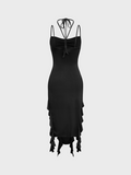 Y2k Black Ruffles Wrinkle Party Dress Midi Dress