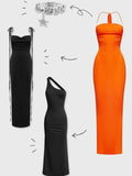 Y2k Orange Backless Dress Midi Dress