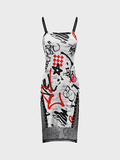 Punk White Lace-Up Design Graffiti Halloween Dress Mini Dress