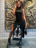 Punk Black Split Tribal Dress Midi Dress