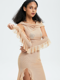 Punk Khaki Mesh Crossed front Dress Midi Dress