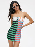 Strapless Striped Sleeveless Short Dress